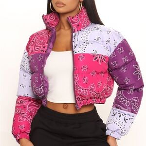 Bandana cropped puffer jacket